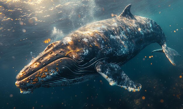 two humpback whales swimming side by side with one being a whale shark