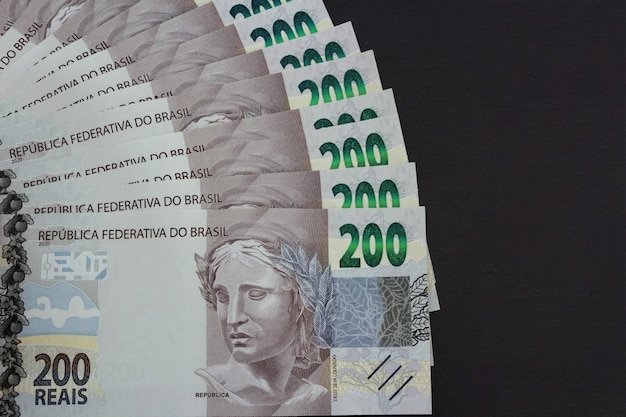 Two hundred reais bills Brazilian money