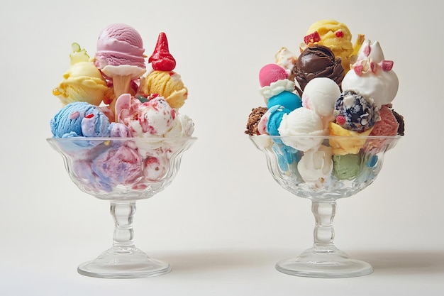 two ice creams are in a bowl with ice cream cones