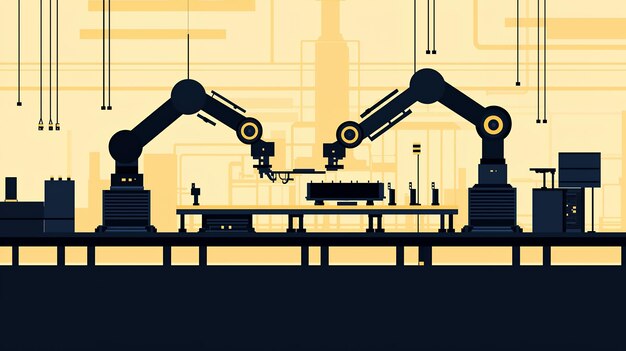 Photo two industrial robotic arms working in a factory