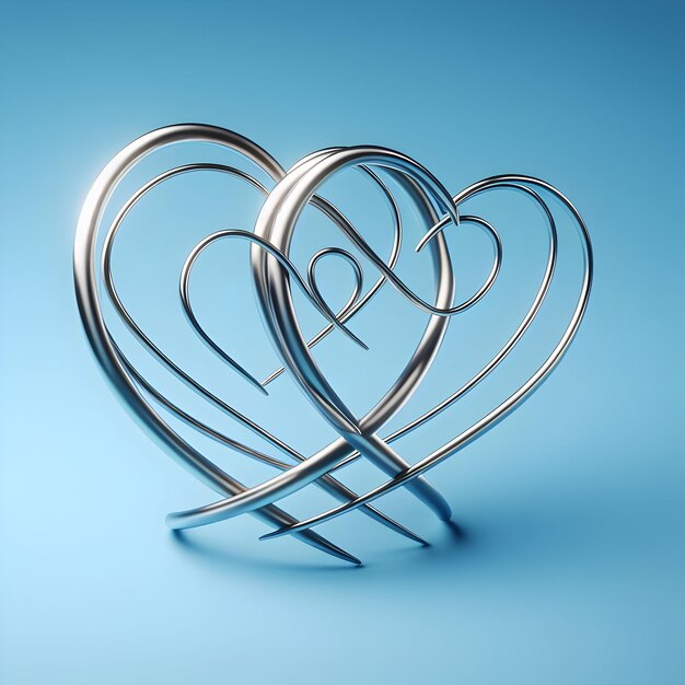 Photo two intertwined hearts representing the bond of marriage isolated on a pure blue background