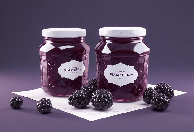 Photo two jars of blackberries with a label that says blackberry