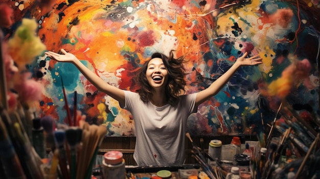 Photo two joyful artists confidently drawing smiling