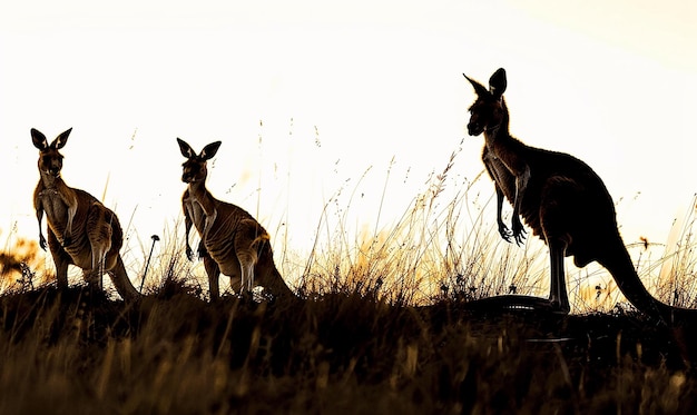 Photo two kangaroos in a field with one that has the word kangaroo on it