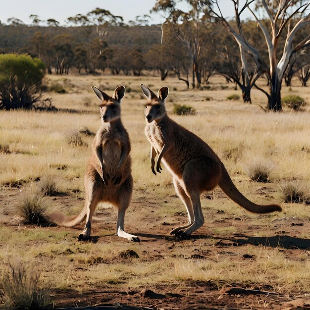 Photo two kangaroos stand in a field with the words kangaroos on the back