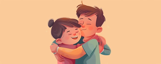 Two Kids Hugging Book Illustration Style for Friendship Day