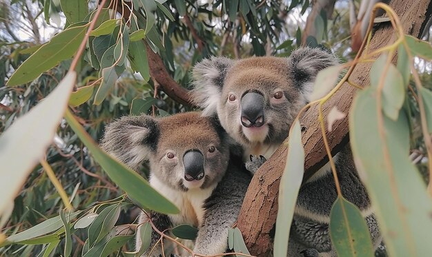 two koalas are sitting in a tree with the word koala on it