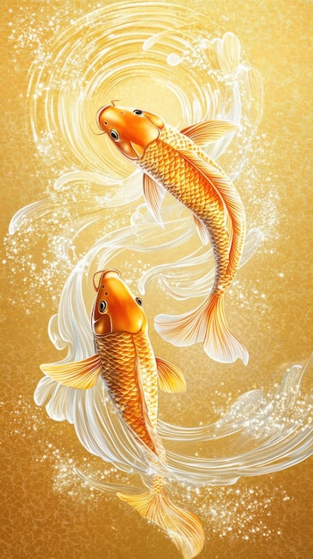 Two koi swimming in the air ink artistic conception