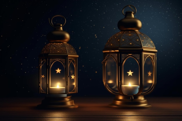 Two lanterns with stars on a dark background generative ai