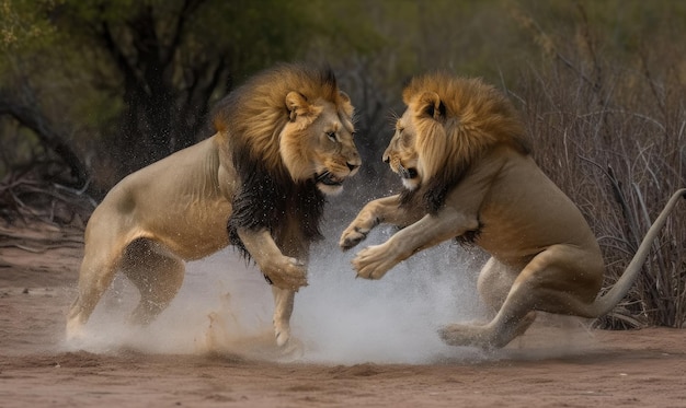 Two lions clash in a battle for supremacy Creating using generative AI tools