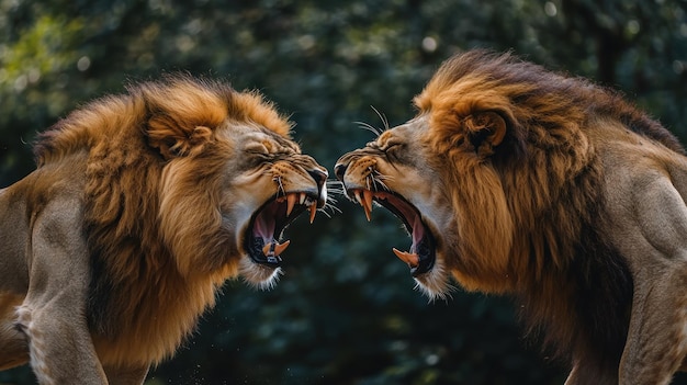 Two Lions Roaring in the Wild