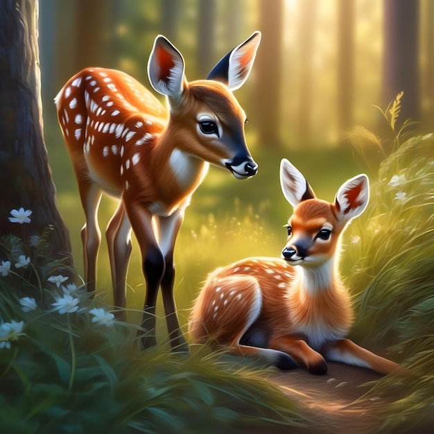 Two little deer in the forest