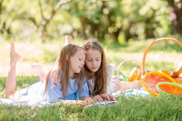 Two little kids on picnic in the park