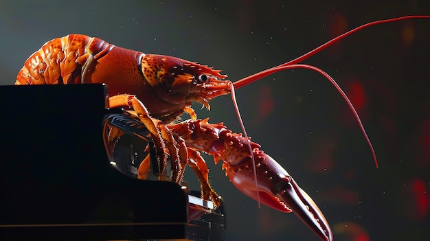 Photo two lobsters one on top of the other are playing the piano