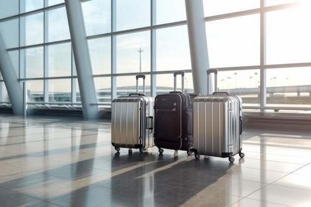 Two luggage in airport terminal Travel concept Generative ai