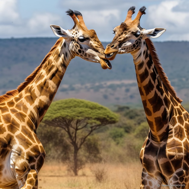 two male giraffes fighting at nairobi national park