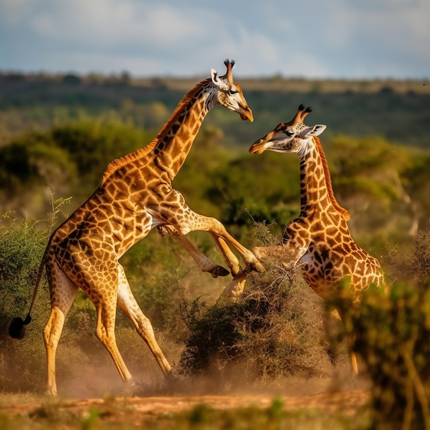 two male giraffes fighting at nairobi national park