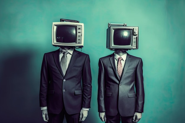 A two mans in a suit with a TV head is a striking symbol of the media's influence on society and its ability to shape people's thoughts and beliefs Generative AI