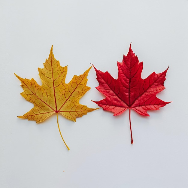 Two maple leaves autumn symbol on white background