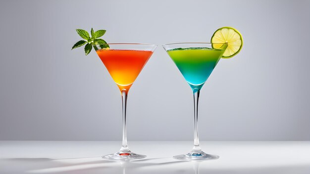 two martini glasses with a slice of lime and a slice of lime