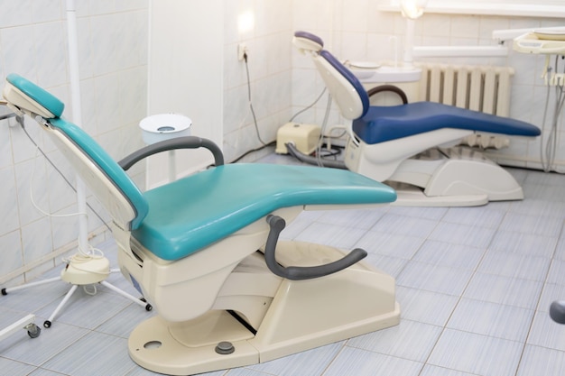 two medical dental chairs in the clinic