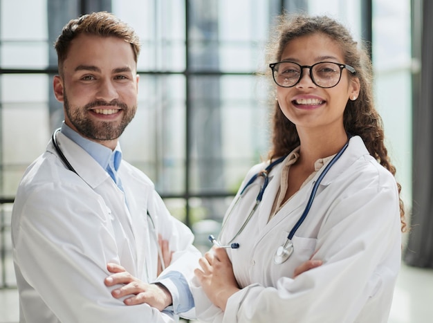 Two of medical workers portrait in hospital