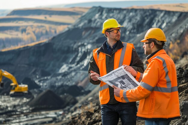 two men are looking at a map that says  the word