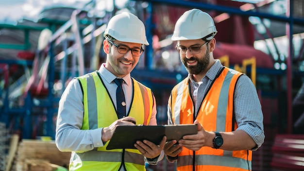 two men are looking at a tablet with the word quot the word quot on it