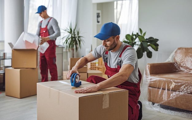 two men are working on a box that says the box is open