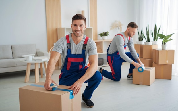 two men are working on a wooden box that says h on it