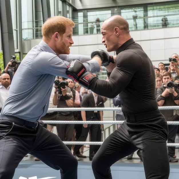 Photo two men in boxing gloves one of them is wearing a grey shirt and the other is wearing a grey shirt