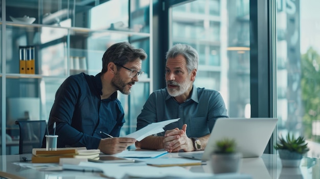 Photo two men collaborating in office