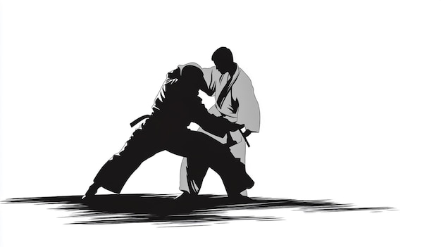 Photo two men demonstrate karate men demonstrate karate fight between two aikido fighters vector silhouette