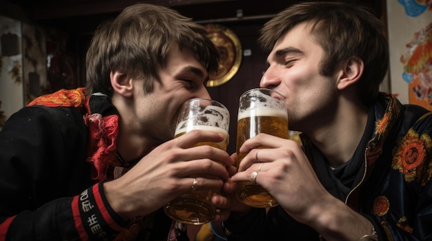 Two men drinking beer in a pub