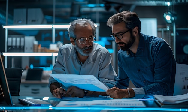 Photo two men looking at a book that says  the title