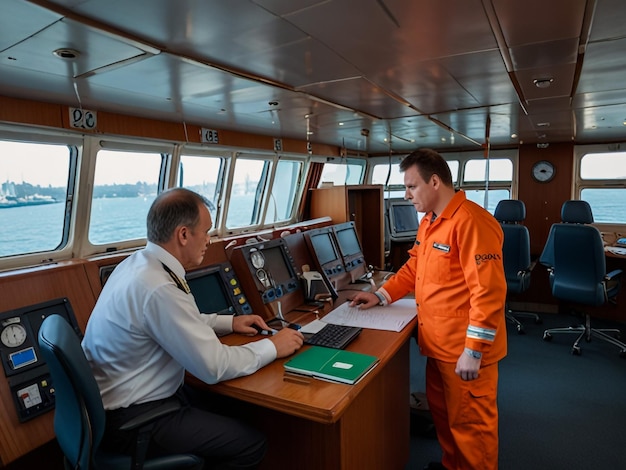 two men in orange jumpsuits are standing in a boat