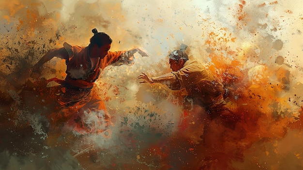 two men in orange uniforms are fighting with one another