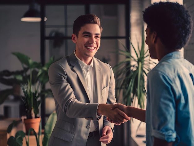 two men shaking hands one of them is shaking hands with another man