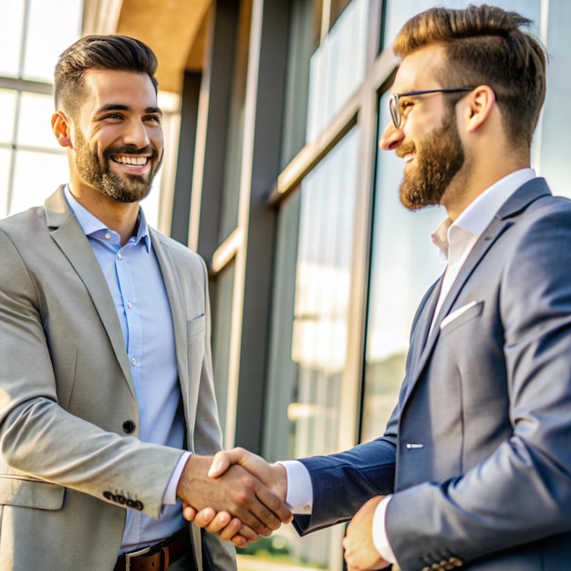 Photo two men shaking hands one of them is shaking hands with another man