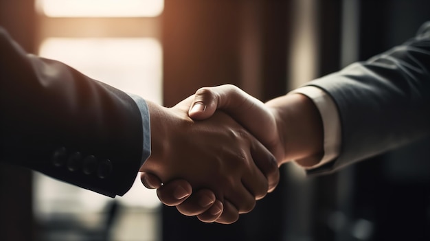 Two men shaking hands with one wearing a suit and the other wearing a suit.