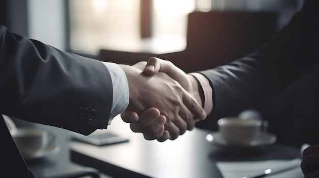 Two men shaking hands with one wearing a suit and the other wearing a suit.