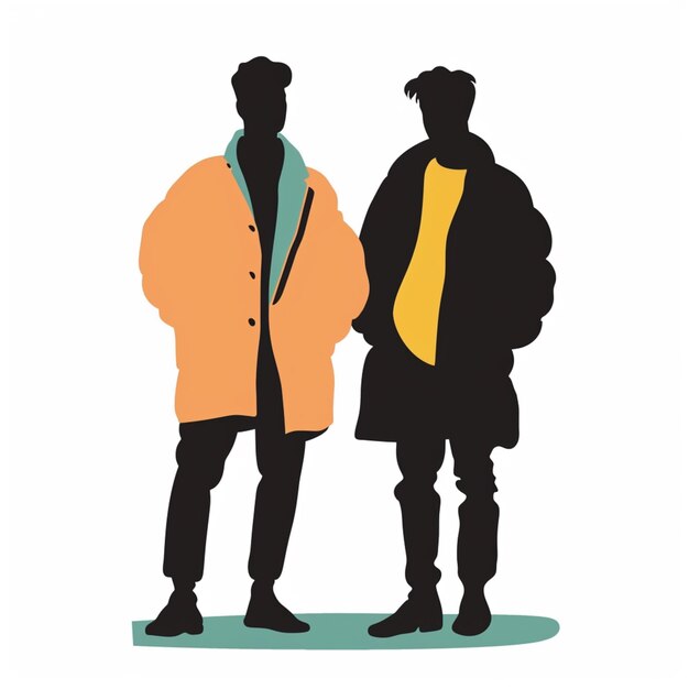 Photo two men standing in the snow with one wearing a yellow jacket