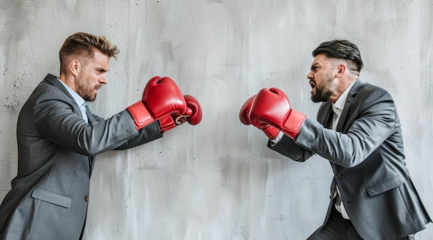 Photo two men in suits boxing in an office a concept of corporate toxic environment and corporate greed