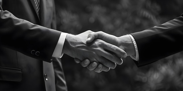 Two men in suits shaking hands symbolizing a business agreement Concept Business agreement Two men in suits Handshake Collaboration Professionalism