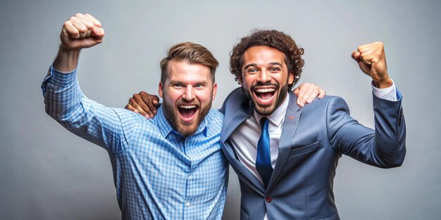 two men with a blue tie and one wearing a blue tie with the other smiling