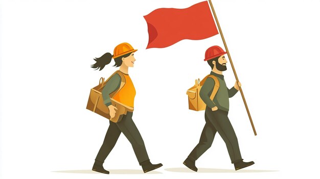 Photo two men with hats and a red flag and a red flag