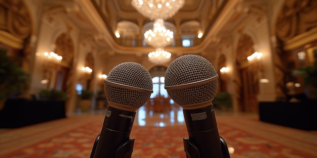 Two Microphones in Front of a Chandelier