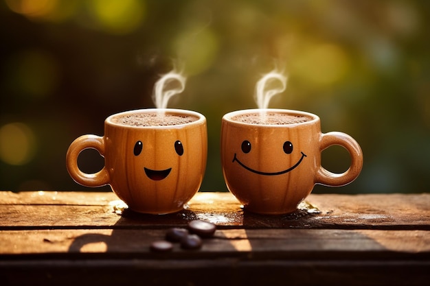 two modern espresso cups on a wooden table