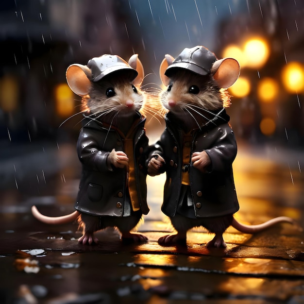 two mouses in rain