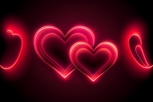 Two neon red hearts background Valentine39s day romantic generative AI illustration